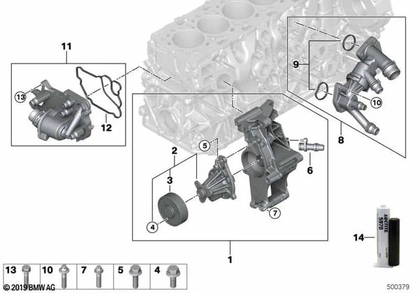 Racor de conexión para tubería de refrigerante para BMW G20, G21, G30, G31, G32, G11, G12, G15, G16, G01, G02, G05, G06, G07 (OEM 11518588888). Original BMW.