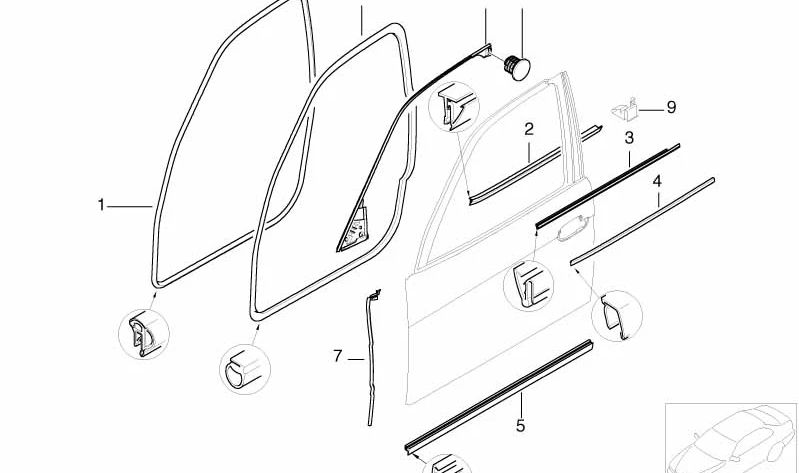 Moldura interior delantera derecha OEM 51218230494 para BMW Serie 7 E38. Original BMW.