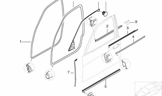 Listón delantero exterior izquierdo para BMW E38 (OEM 51212421513). Original BMW.