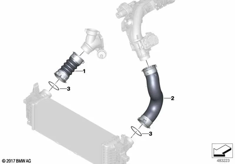 Conductor de aire de carga para BMW Serie 5 G30N, G31N, Serie 6 G32N, Serie 7 G11N, G12N, Serie 8 G14, G15, G16, X5 G05, G05N, X6 G06, G06N, X7 G07, G07N (OEM 13718599391). Original BMW