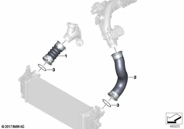 Conductor de aire de carga para BMW Serie 5 G30N, G31N, Serie 6 G32N, Serie 7 G11N, G12N, Serie 8 G14, G15, G16, X5 G05, G05N, X6 G06, G06N, X7 G07, G07N (OEM 13718599391). Original BMW