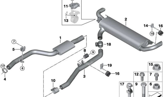 Soporte de escape trasero derecho OEM 18307935432 para BMW G05, G06, G07. Original BMW.