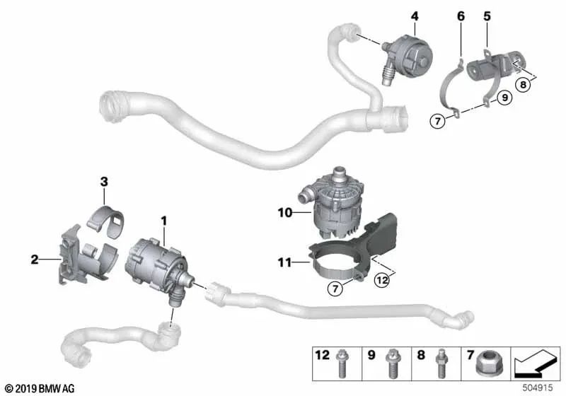 Soporte bomba de refrigerante eléctrica para BMW Serie 5 F90, G30, G31, G38, Serie 6 G32, Serie 7 G11, G12, Serie 8 F91, G14 (OEM 17118632136). Original BMW