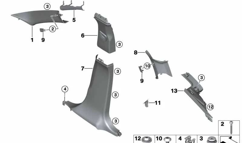 Moldura pilar A derecha OEM 51437363918 para BMW F26. Original BMW.