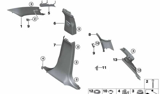 Embellecedor pilar B inferior derecho para BMW F26 (OEM 51437363960). Original BMW.