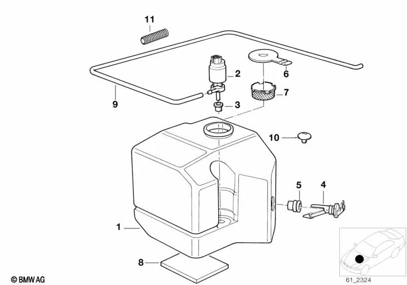 Manguito de goma para BMW Serie 3 E30, E36, E46, Serie 5 E28, E34, E39, Serie 6 E24, Serie 7 E23, E32, E38, Serie 8 E31 (OEM 61311369343). Original BMW.