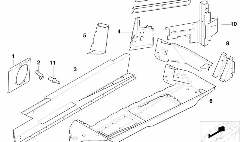 Left floor panel OEM 41127006113 for BMW Z8 (E52). Original BMW.