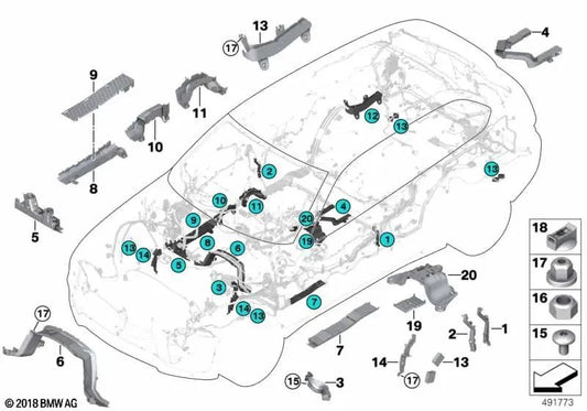 Canal de cables transversal del asiento para BMW E70, F15, F85, F16, F86 (OEM 61136970103). Original BMW.