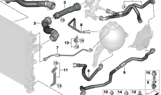 Tubo de la bomba de refrigerante para BMW G01, G02, G05, G06, G07 (OEM 17128596052). Original BMW.