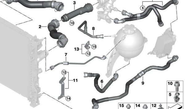 Tubo de la bomba de refrigerante para BMW G01, G02, G05, G06, G07 (OEM 17128596052). Original BMW.