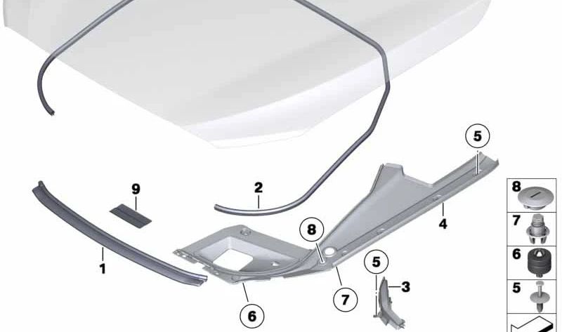 Soporte de junta trasera izquierda para BMW F07, F07N (OEM 51767042983). Original BMW