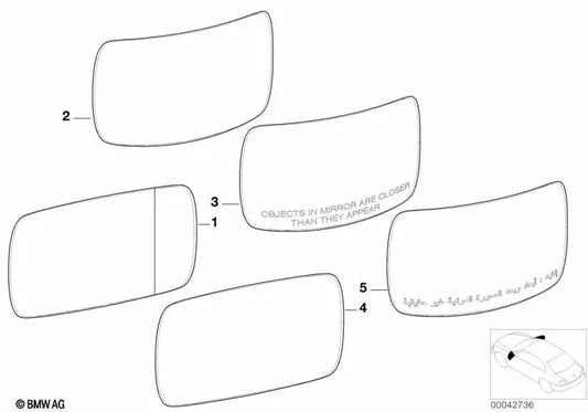 Beheiztes Weitwinkelspiegelglas rechts für BMW 5er E60N F07, F10N, F11N, F18N 6er F06, F12, F13N 7er F01N, F02N (OEM 51167186588). Original BMW.