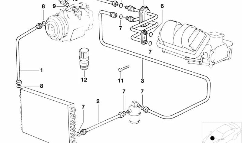 Kompressor-Kondensator-Druckleitung für BMW E34 (OEM 64531391249). Original BMW