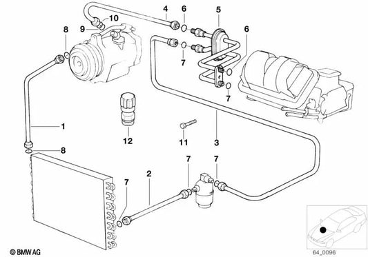 Tubo de Aspiración Evaporador-Compresor para BMW Serie 5 E34 (OEM 64538390639). Original BMW