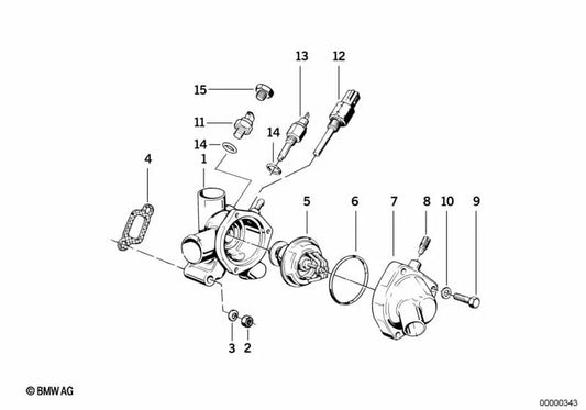 Carcasa del termostato para BMW Serie 3 E21, Serie 5 E12, E28 (OEM 11531268936). Original BMW.