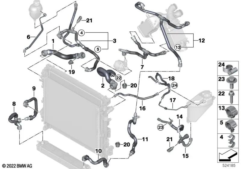 Heater return pipe for BMW XM G09 (OEM 17125A0B4F8). Original BMW