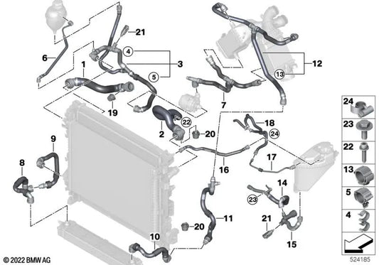 Tubo de retorno de calefacción para BMW XM G09 (OEM 17125A0B4F8). Original BMW