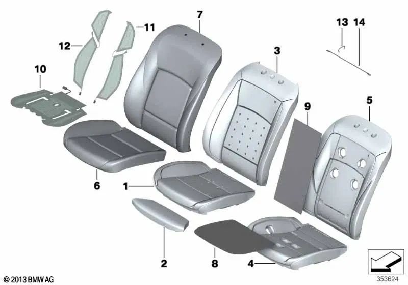 Espuma para Asiento Deportivo con Climatización para BMW Serie 5 F10 (OEM 52107848935). Original BMW