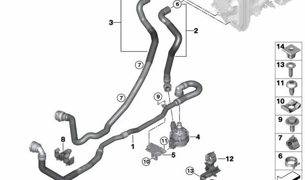 Manguera de Refrigerante Adelante para BMW G05, G06, G07 (OEM 64219398795). Original BMW