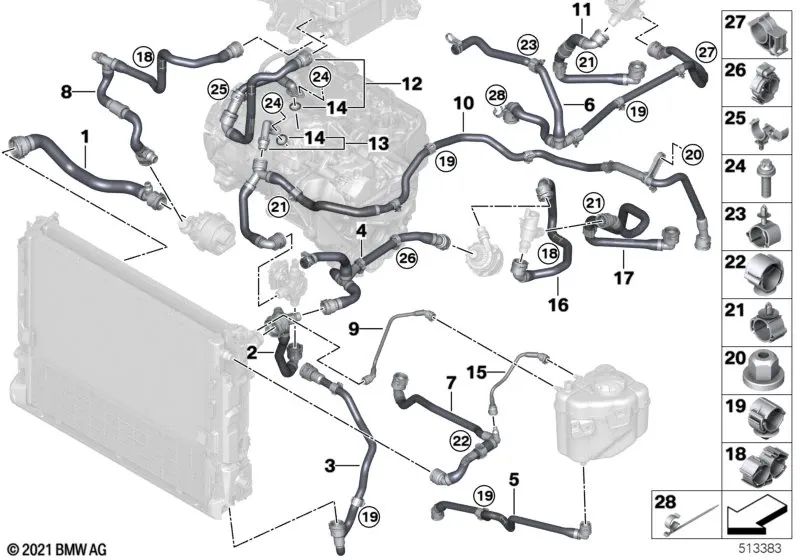 Manguera para bomba eléctrica de refrigerante para BMW I20 (OEM 17128475141). Original BMW.