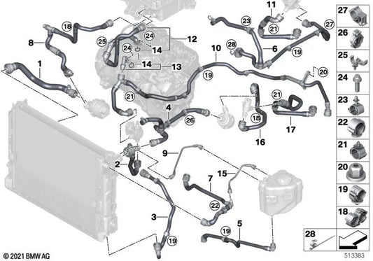 Manguera para bomba eléctrica de refrigerante para BMW I20 (OEM 17128475141). Original BMW.