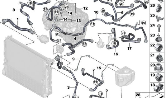 Manguera Unidad de Refrigeración para varios modelos de BMW I20 (OEM 17128475142). Original BMW.