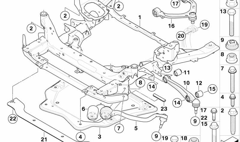 Barra de tracción con soporte de goma derecha para BMW X5 E70, X6 E71 (OEM 31126791396). Original BMW