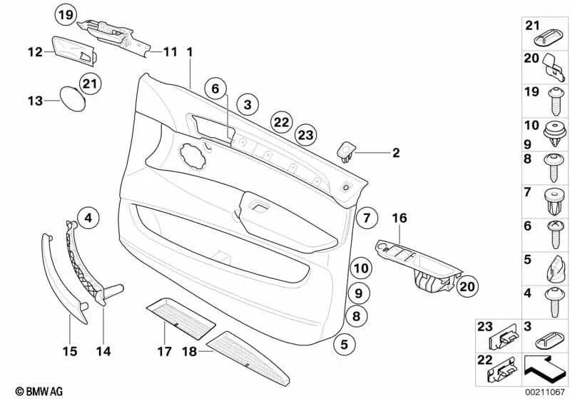 Revestimiento de puerta de cuero delantero izquierdo para BMW E71, E72 (OEM 51419176329). Original BMW.