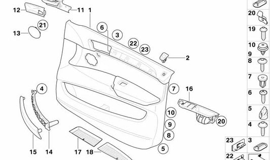 Front Right Leather Door Trim for BMW E71, E72 (OEM 51417244908). Original BMW