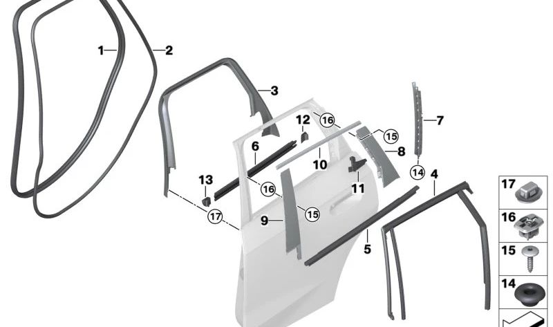 Moldura de marco de ventana puerta trasera derecha OEM 51359451558 para BMW X1 U11. Original BMW.