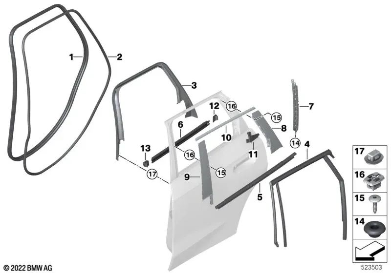 Corner moulding, C-pillar, rear right door for BMW X1 U11, U12 (OEM 51359451606). Original BMW.