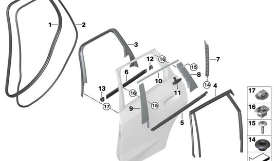 Right rear door window 51359451542 for BMW U11. Original BMW.