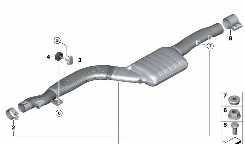 Tubo intermedio de escape OEM 18307925840 para BMW G30, G31. Original BMW