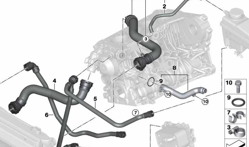 Manguera de refrigerante OEM 17127799747 para BMW E60, E61. Original BMW.