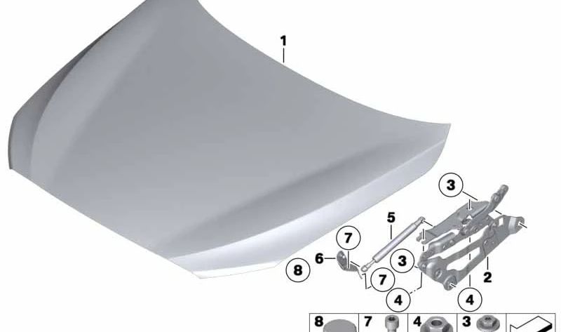 Amortiguador de gas para capó delantero OEM 51237200197 para BMW F07 (Serie 5 Gran Turismo). Original BMW.