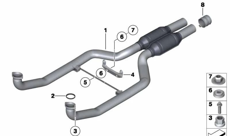 Exhaust pipes with front silencer for BMW 5 Series F07, F10, 7 Series F01, F02 (OEM 18307578194). Original BMW