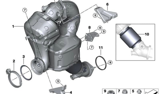 Soporte para catalizador cercano al motor para BMW G20, G21, G22, G23, G26, G30N, G31N, G32N, G11N, G12N, G14, G15, G16, G01, G02, G05, G06, G07 (OEM 18327925997). Original BMW.