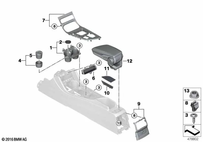 Cenicero para BMW X1 F48, F49, X2 F39 (OEM 51169263413). Original BMW.