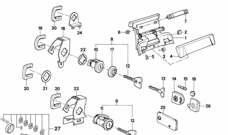 Cierre con llave a la izquierda para BMW E30 (OEM 51211911065). Original BMW