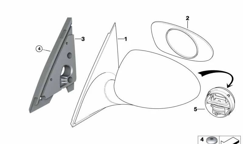 Flat left heated mirror glass for BMW E39 (OEM 51162498931). Original BMW.