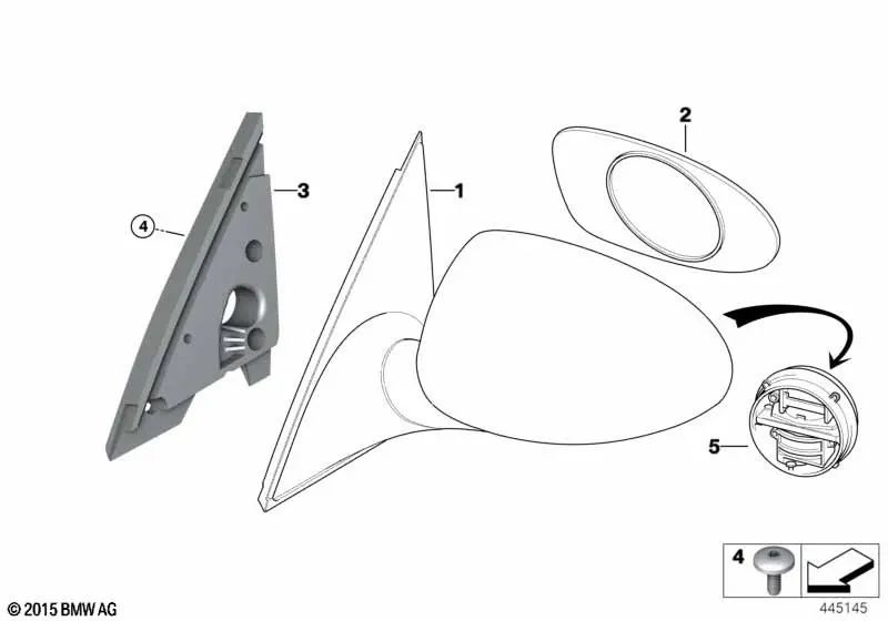 Cristal de espejo calefactado convexo derecho para BMW E39 (OEM 51167890510). Original BMW