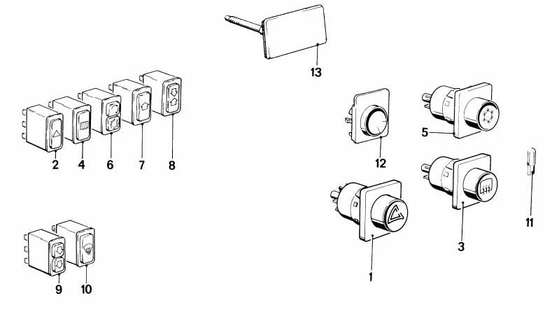 Interrupteur d'éclairage d'urgence OEM 61311364525 pour BMW E21, E23. BMW d'origine.