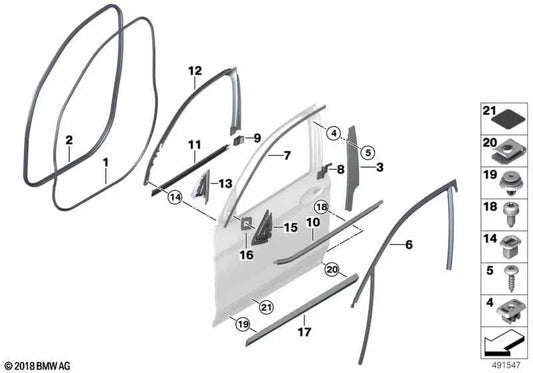 Embellecedor de marco de ventana puerta delantera izquierda para BMW F98, G02 (OEM 51337416485). Original BMW