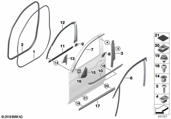 Guía de ventana para moldura puerta delantera izquierda para BMW X4 F98, G02 (OEM 51337416495). Original BMW