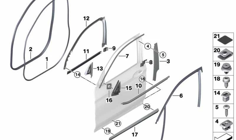 Rechte Vordertür -Fensterformung OEM 51337416484 für BMW G02, F98. Original BMW.