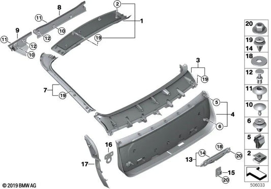 Mittlere Heckklappenverkleidung für BMW X6 F96, G06 (OEM 51498499152). Original BMW