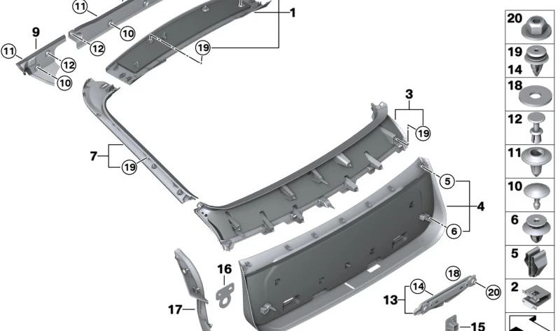 Revestimiento Portón Trasero Medio para BMW G06, G06N (OEM 51497947318). Original BMW