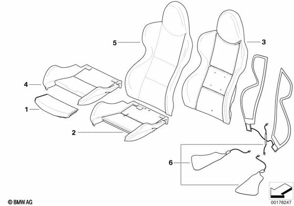 Funda de Asiento de Cuero Izquierda para BMW Z4 E85, E86 (OEM 52108040453). Original BMW.