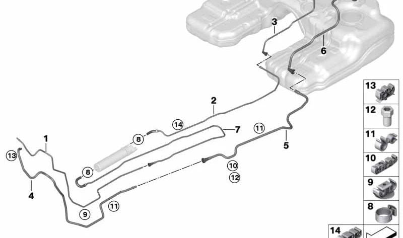 Tubería de alimentación de combustible OEM 16127207421 para BMW E70, F15, E71. Original BMW.