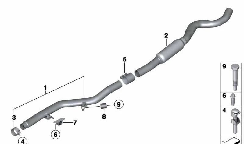 Tubo de escape delantero (Vorrohr) OEM 18307633122 para BMW F30, F31, F32, F33, F36. Original BMW.